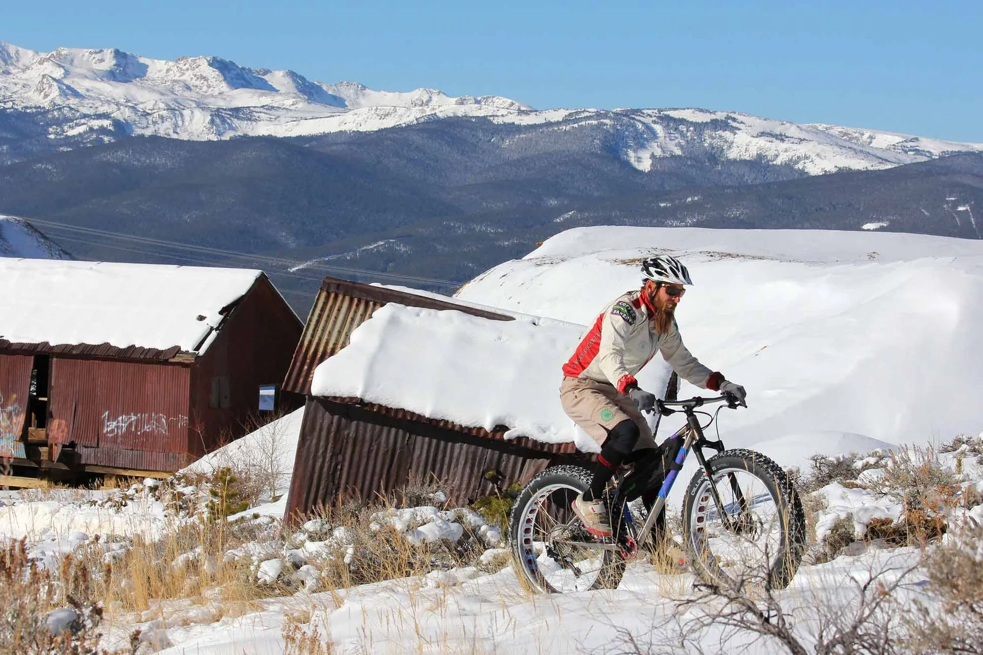 person biking in the snow.