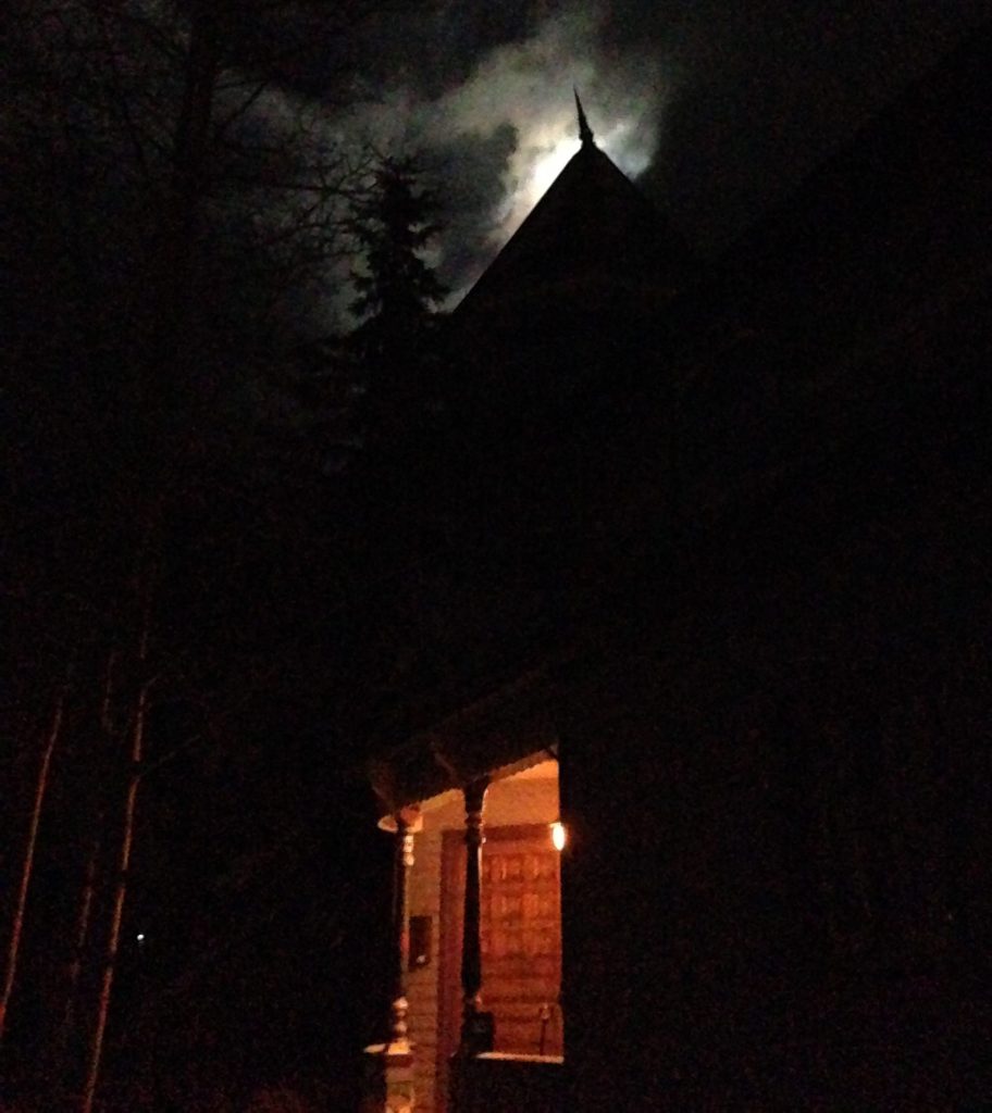 building at night time.