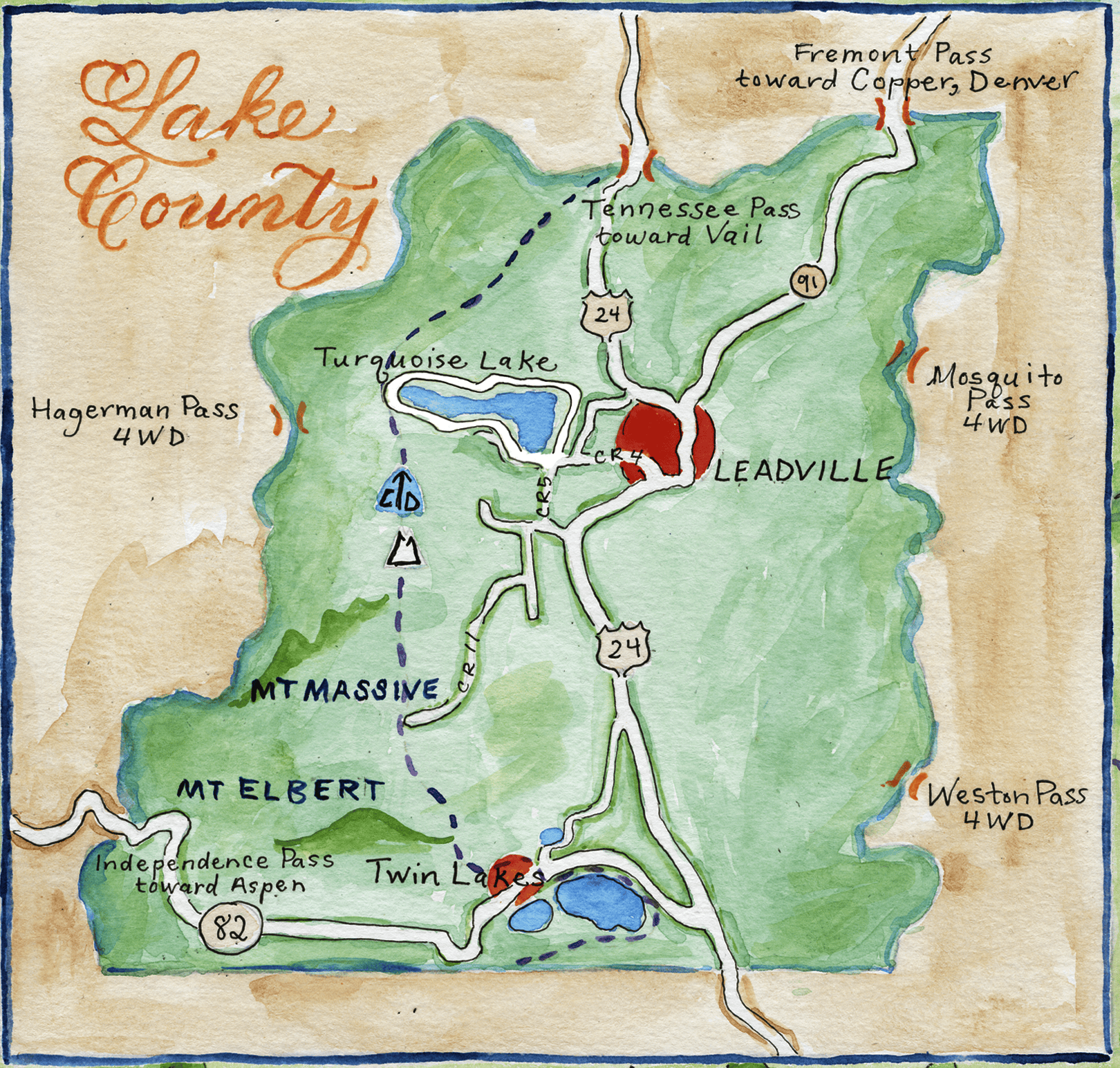 Handdrawn map of Lake County