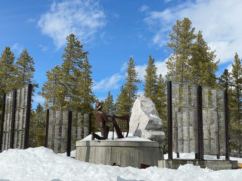 Irish miners memorial in winter.