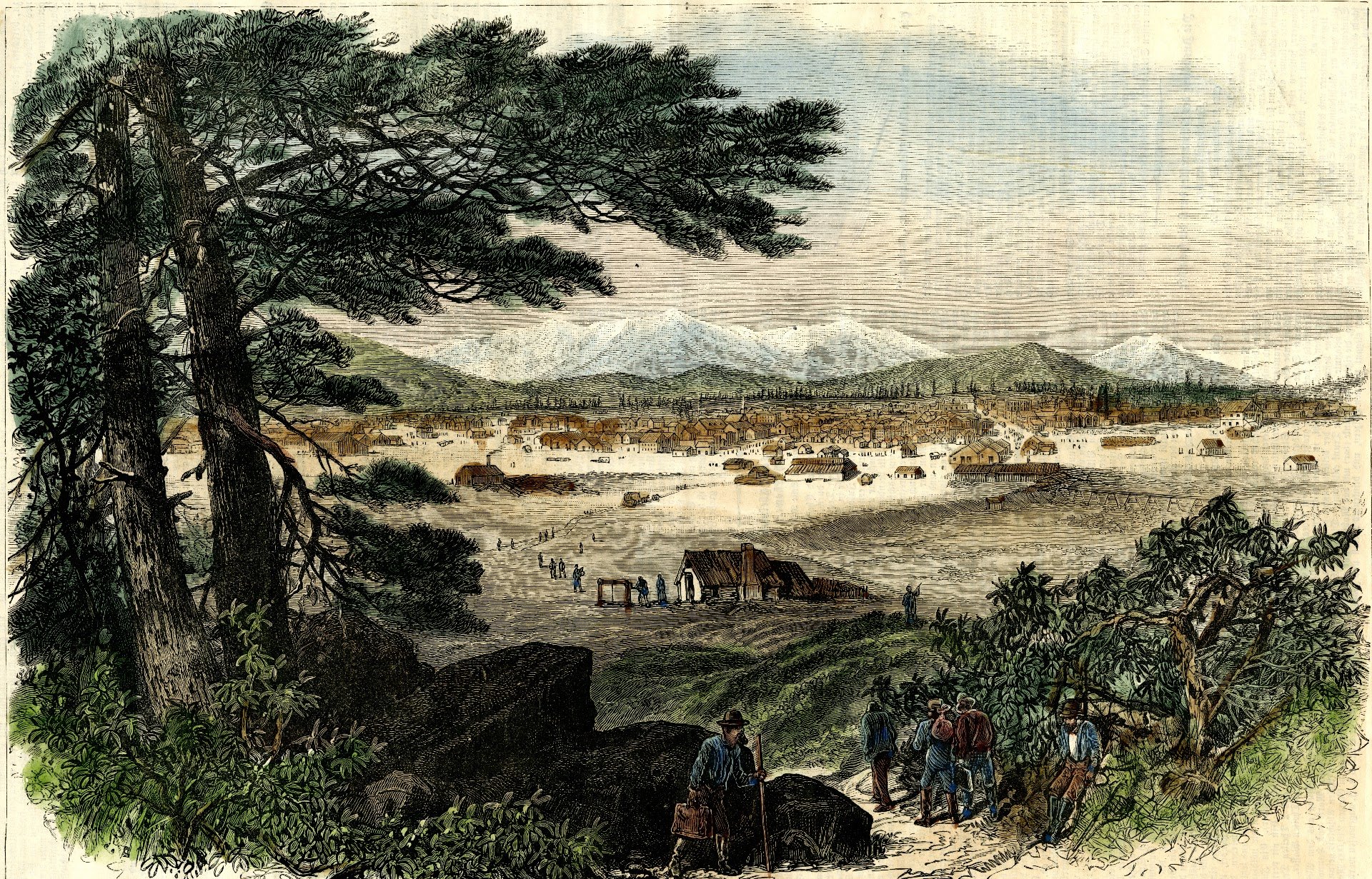 Black and white historical photograph of Leadville Colorado in 1878 showing the new mining town